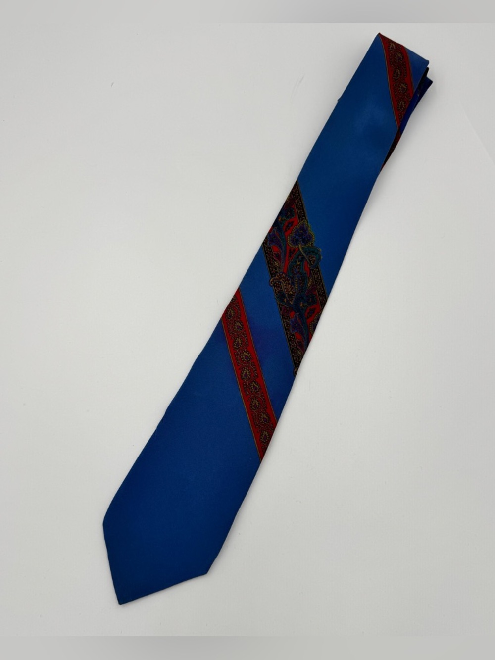 Vitaliano Pancaldi Tie Mixed Paisley Print Silk Blue Multicolor Vintage